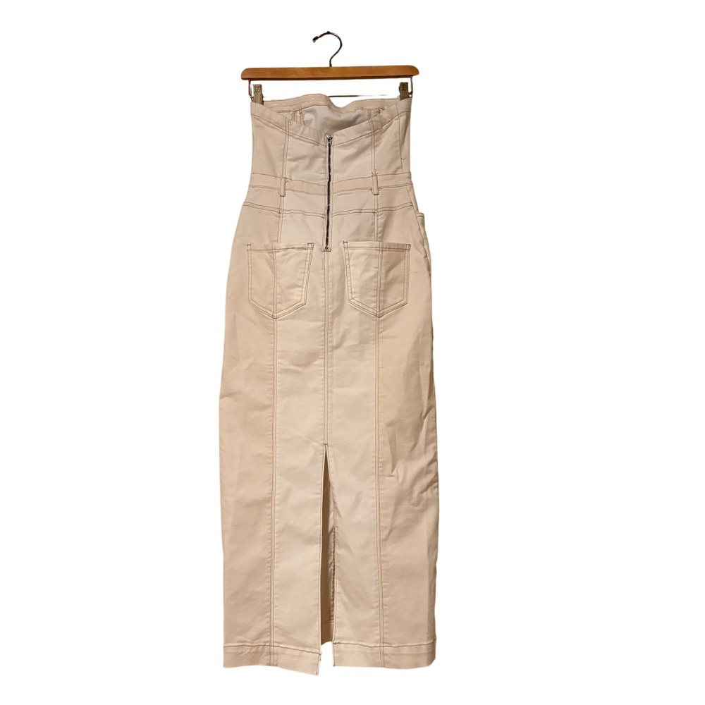 Indigo Rein Womens Strapless Denim Midi Dress Cream Off White Zip Back NWT SZ S - Picture 2 of 13